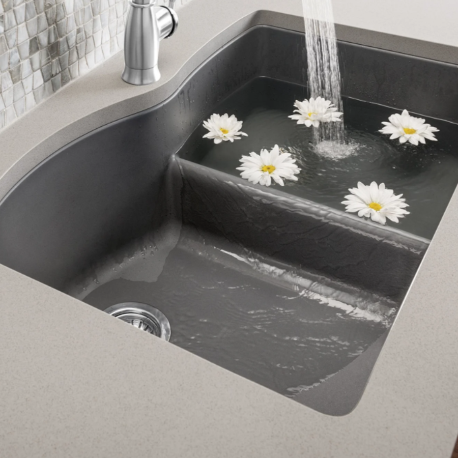 443102 - Diamond SILGRANIT 32" 60/40 Double Bowl Undermount Kitchen Sink with Low Divide - Volcano Gray