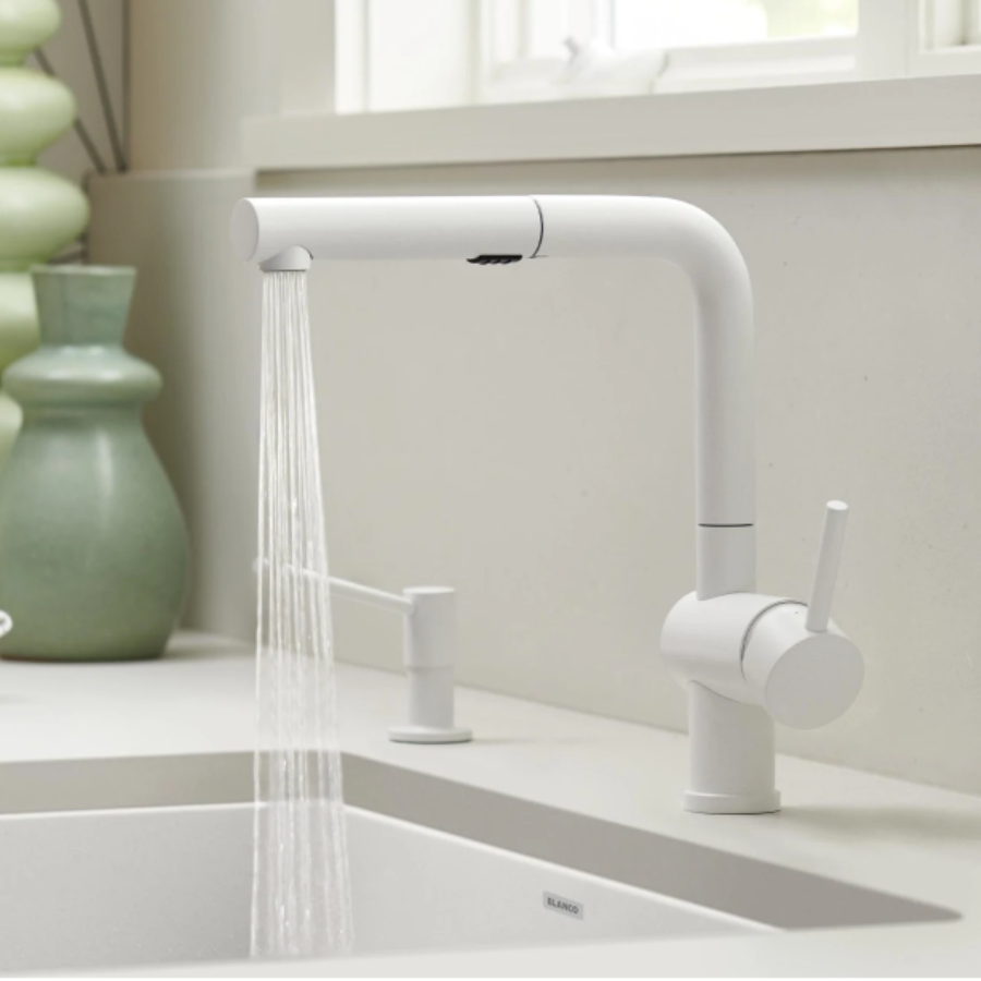 526963 - Linus Low Arc Pull-Out Dual-Spray Kitchen Faucet - Soft White