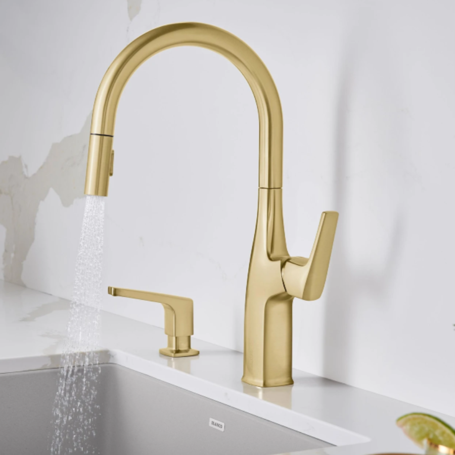 442985 - Rivana High-Arc Pull-Down Dual-Spray Kitchen Faucet - Satin Gold