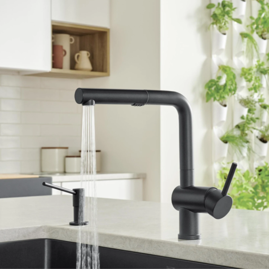 526369 - Linus Low Arc Pull-Out Dual-Spray Kitchen Faucet - Cinder