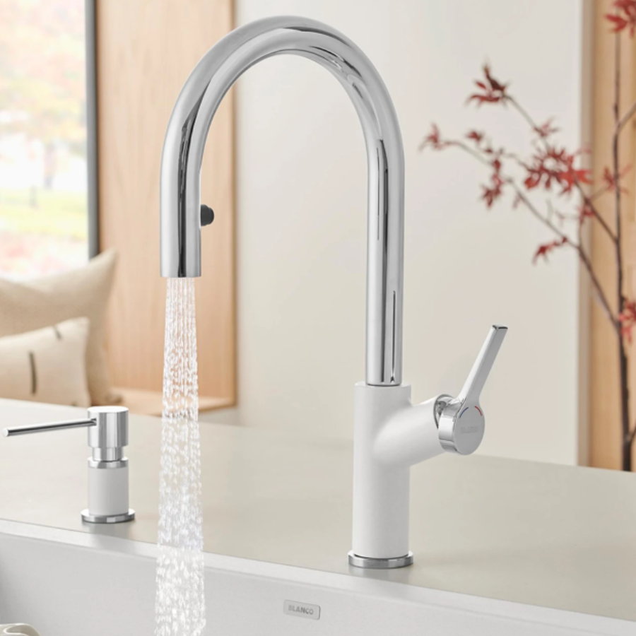 526932 - Urbena Pull-Down Dual-Spray Kitchen Faucet - Chrome/Soft White