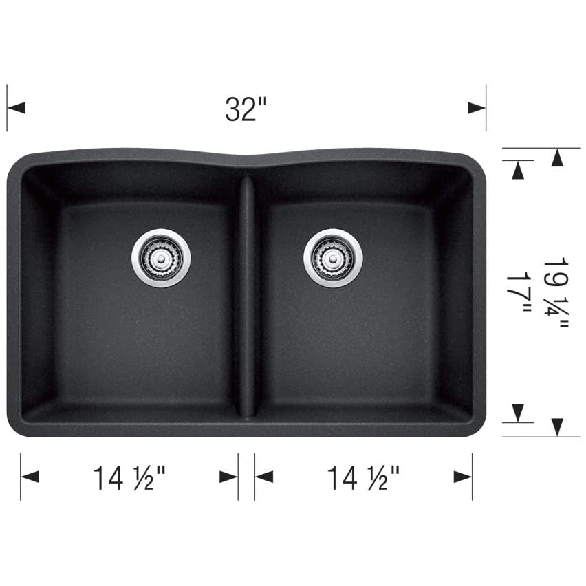 440184 - 32" Diamond Equal Double Bowl Undermount Kitchen Sink - Anthracite