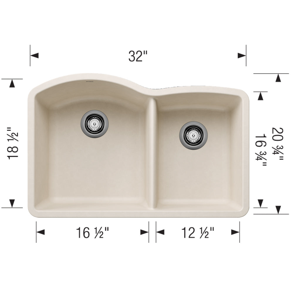 443064 - 32" Diamond Bowl Undermount Kitchen Sink - Soft White