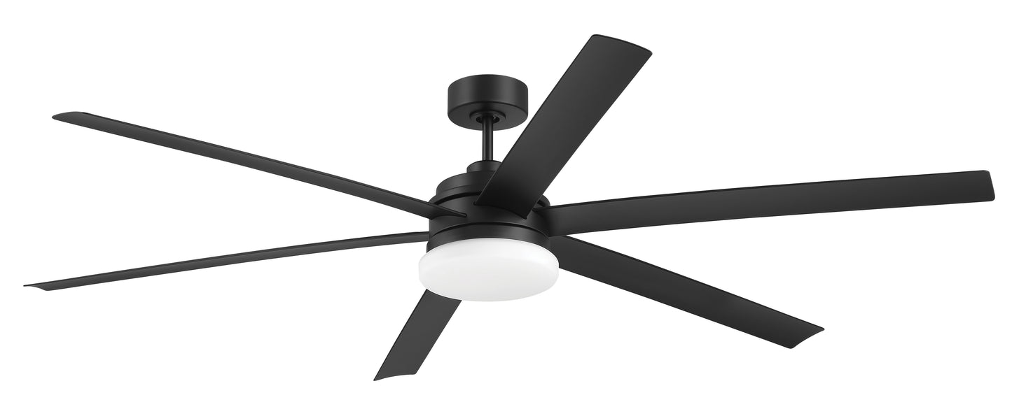 CLZ72FB6-NWF - Chilz 72" Ceiling Damp rated, no Wifi 72" 6 Blade Indoor Outdoor Ceiling Fan with Light Kit - Flat Black