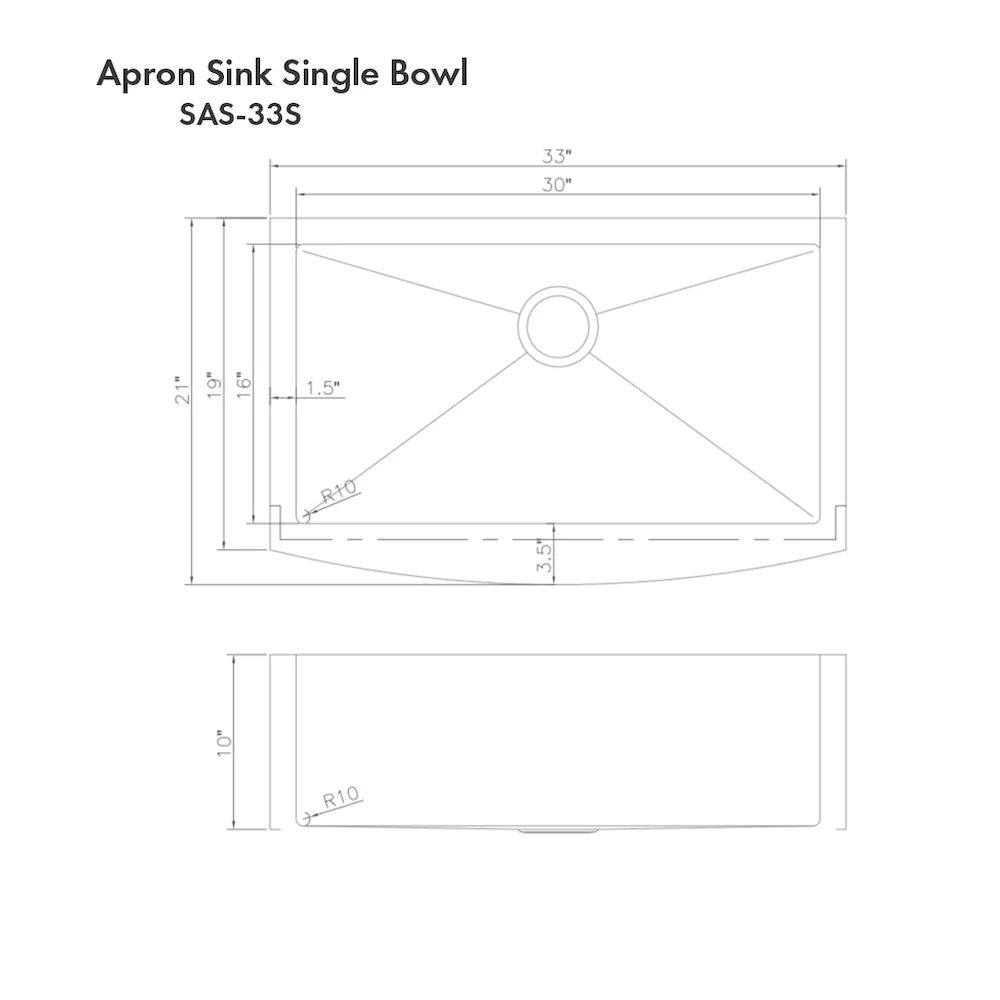 SAS-33 - 33" Vail Farmhouse Apron Mount Single Bowl Stainless Steel Kitchen Sink with Bottom Grid