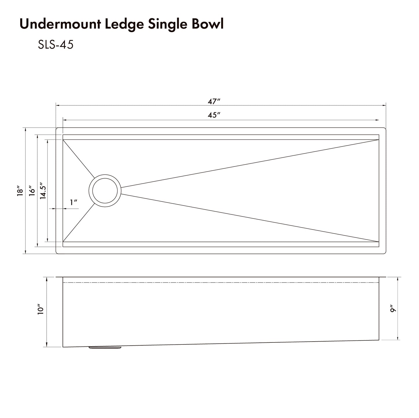 SLS-45S - 45" Garmisch Undermount Single Bowl Satin Stainless Steel Kitchen Sink with Bottom Grid and Accessories