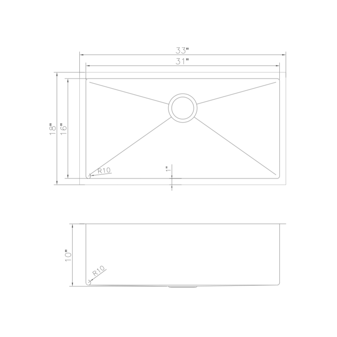SRS-33 - 33" Meribel Undermount Single Bowl Stainless Steel Kitchen Sink with Bottom Grid
