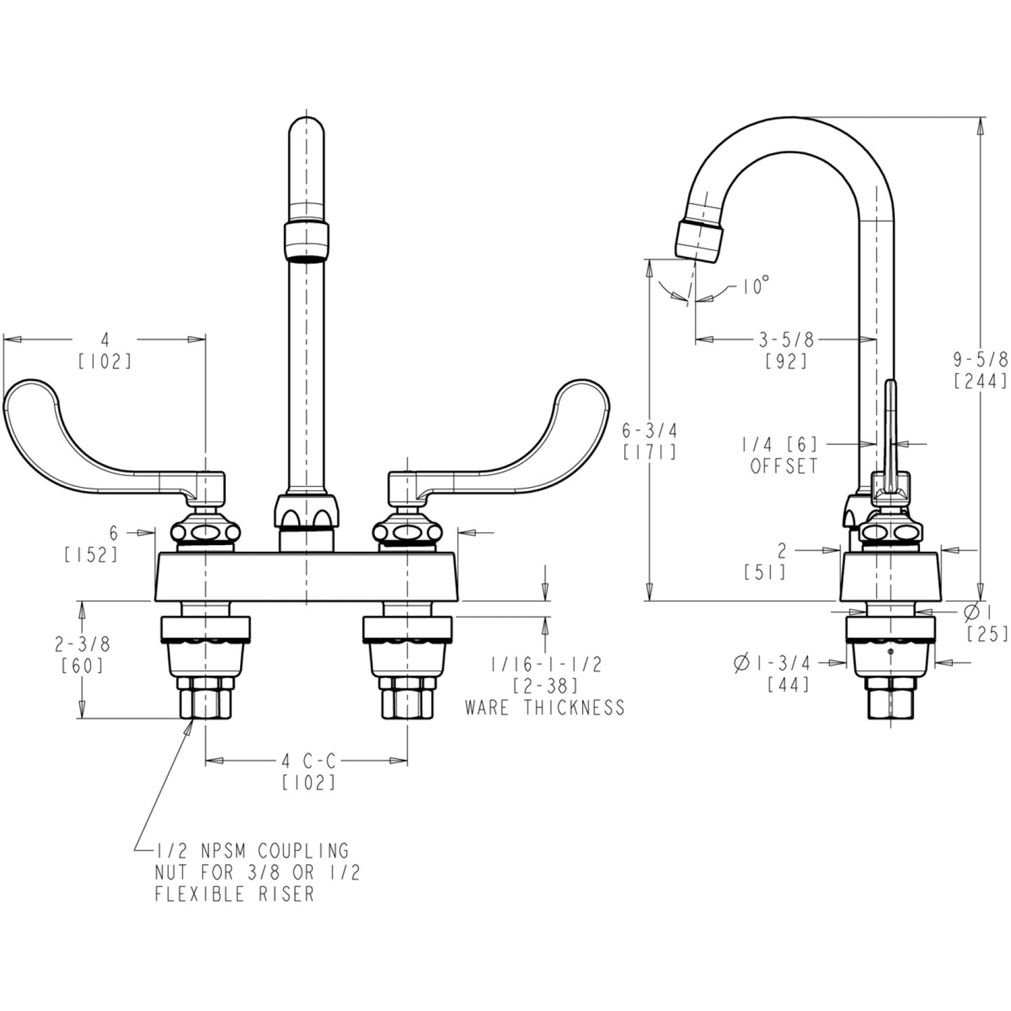 895-317ABCP - 3-1/2" Spout Deck-Mounted Manual Faucet with 4" Centers - Polished Chrome