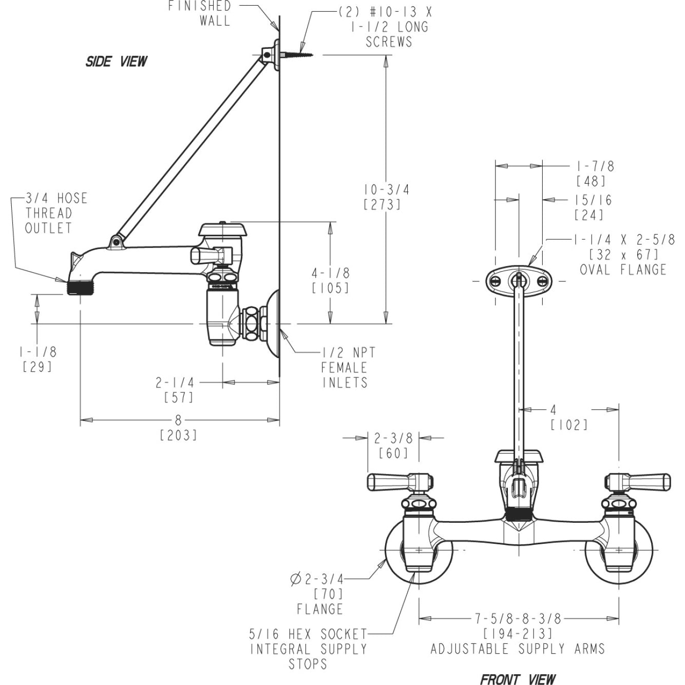 897-RCF - Service Sink Faucet 8" Centers - Rough Chrome