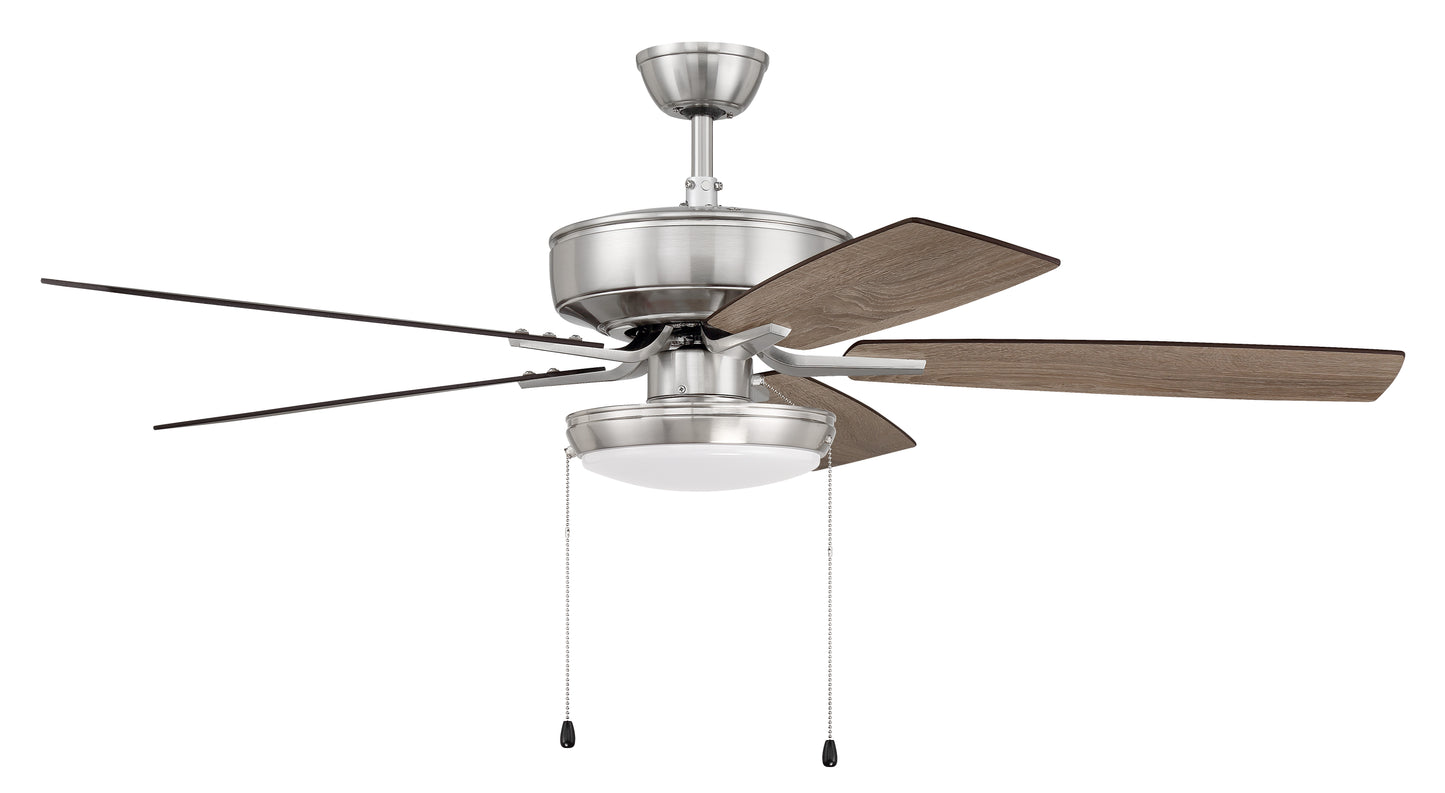 P119BNK5-52DWGWN - Pro Plus 119 52" 5 Blade Ceiling Fan with Light Kit - Pull Chain - Brushed Polish