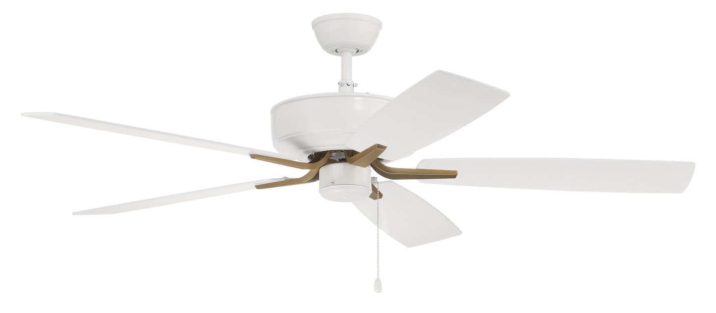 P52WSB5-52WWOK - Pro Plus 52" 5 Blade Ceiling Fan - Pull Chain - White / Satin Brass