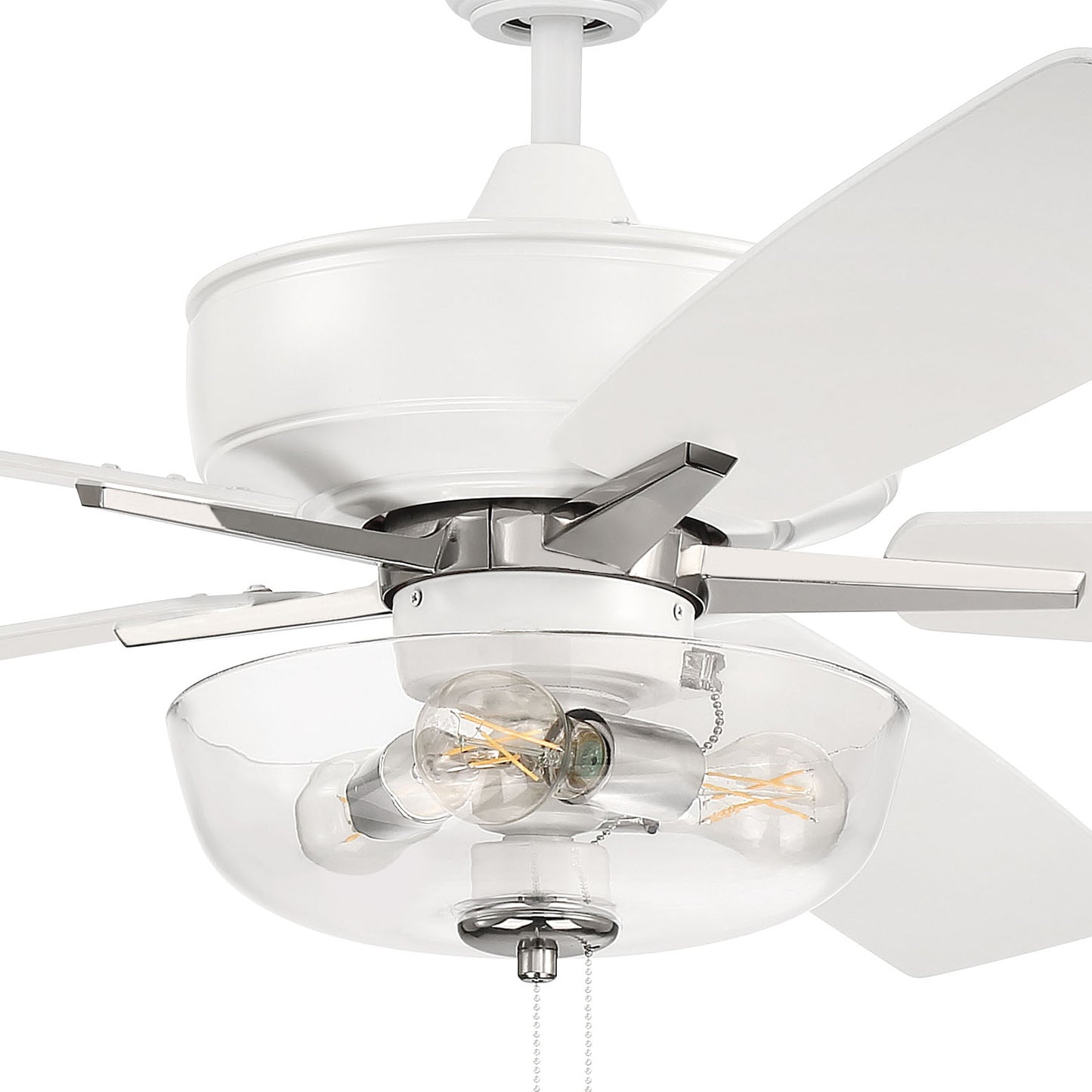 S101WPLN5-60WWOK - Super Pro 101 60" 5 Blade Ceiling Fan with Light Kit - Pull Chain - White / Polis