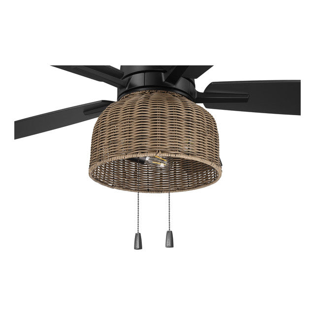 WVN52FB5 - Woven 52" 5 Blade Indoor / Outdoor Ceiling Fan with Light Kit - Pull Chain - Flat Black