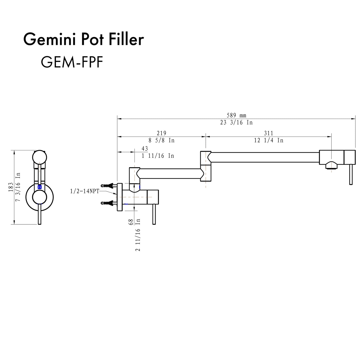 GEM-FPF-PG - Gemini Pot Filler in Polished Gold