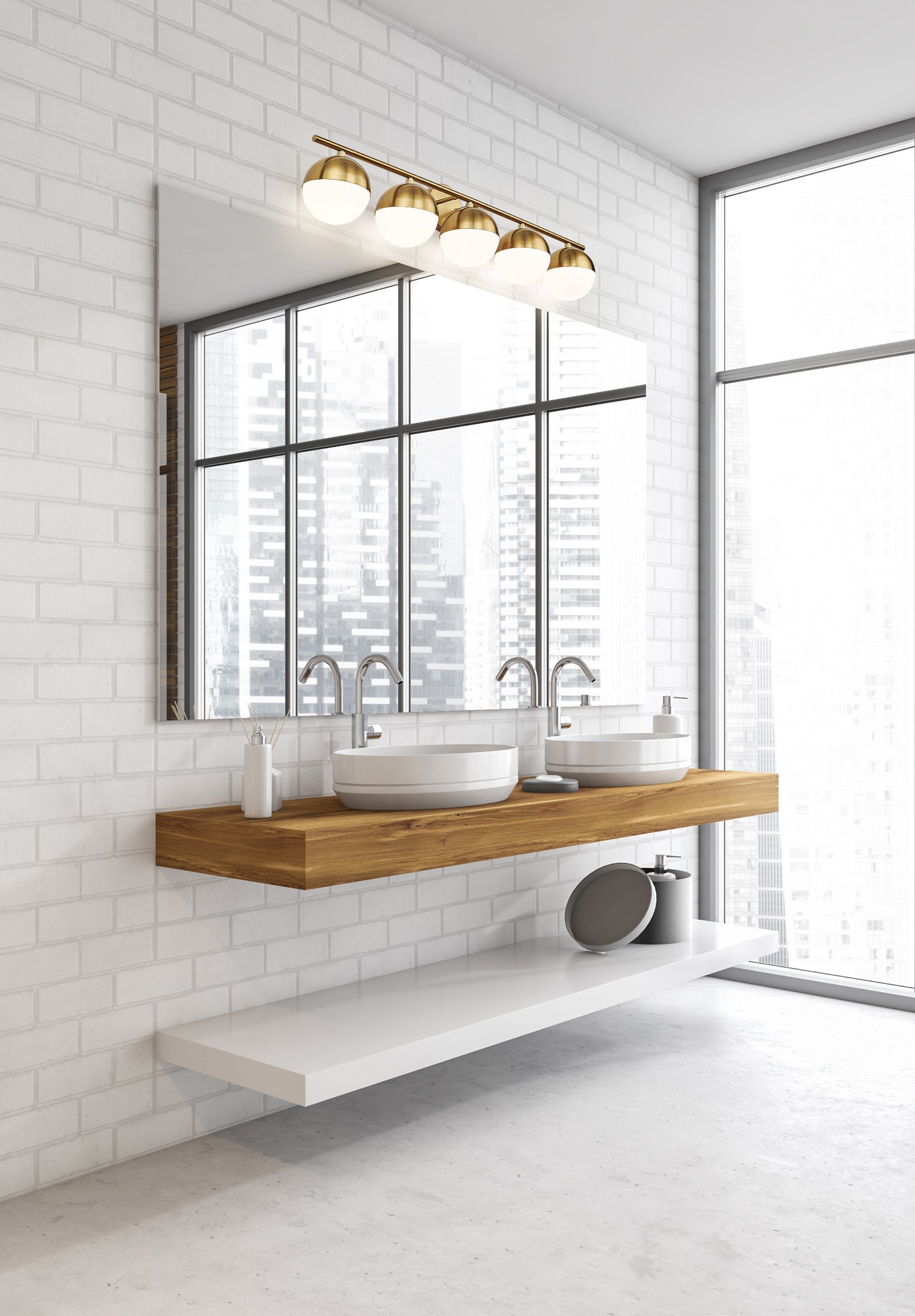7517-5V-MGLD - Realm Sphere 5 Light 40" Vanity - Modern Gold