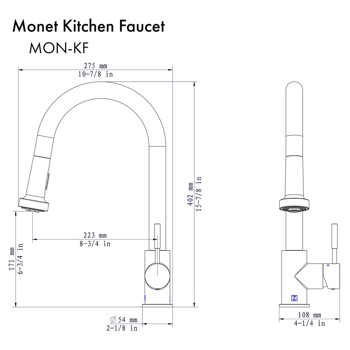 MON-KF-CB - Monet Pull Down Kitchen Faucet in Champagne Bronze