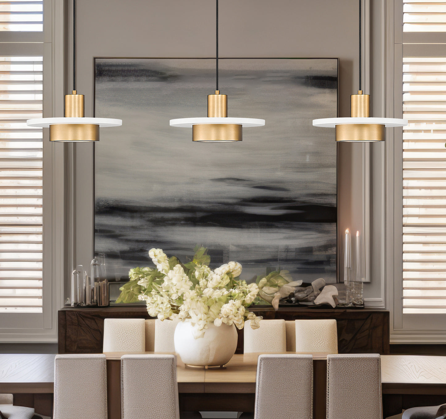 829P12-3L-MW-MGLD-LE - Ludo 3 Light Linear 52" Chandelier - Matte White / Modern Gold