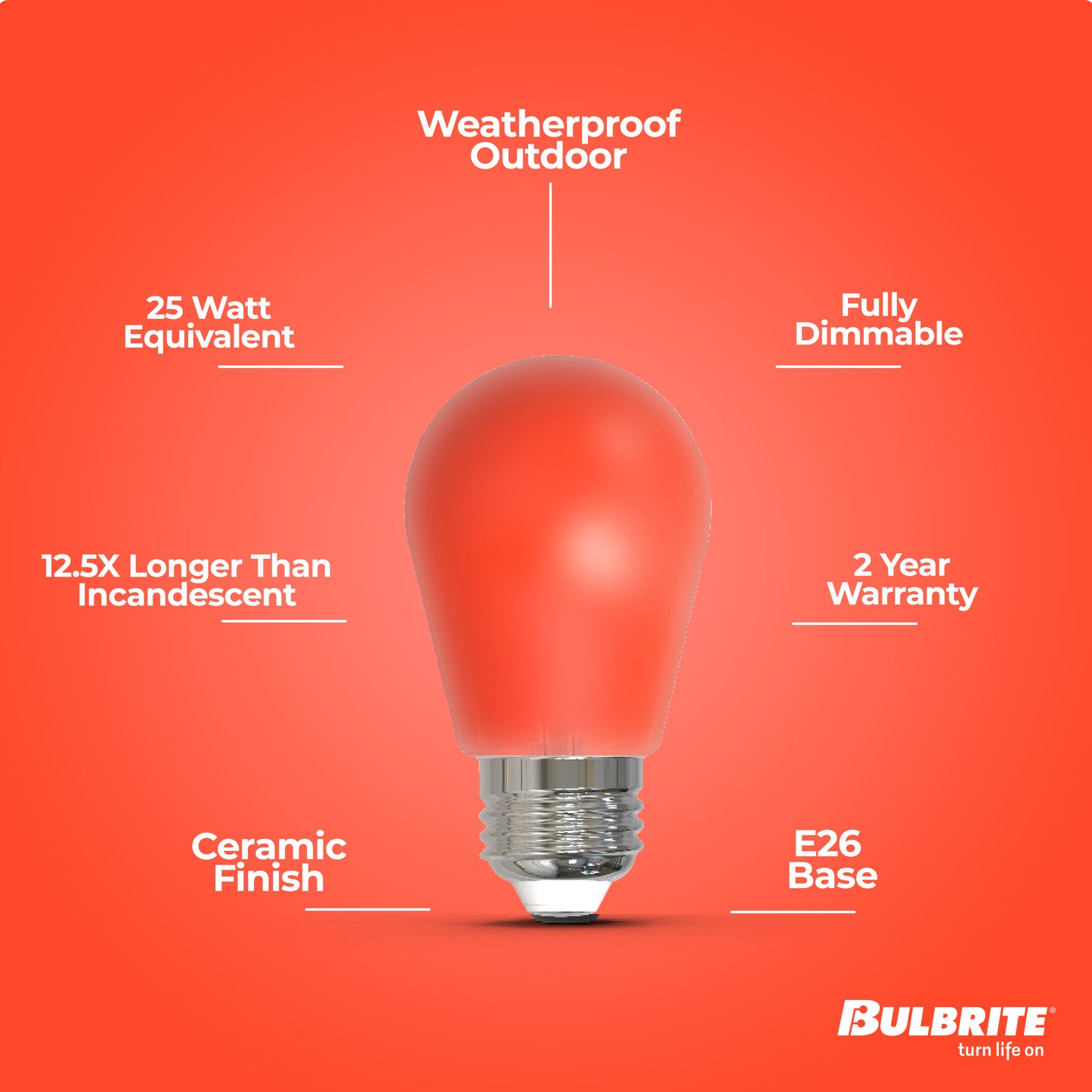 776150 - Filaments Dimmable Ceramic Red S14 LED Light Bulb - 2.5 Watt - 10 Pack