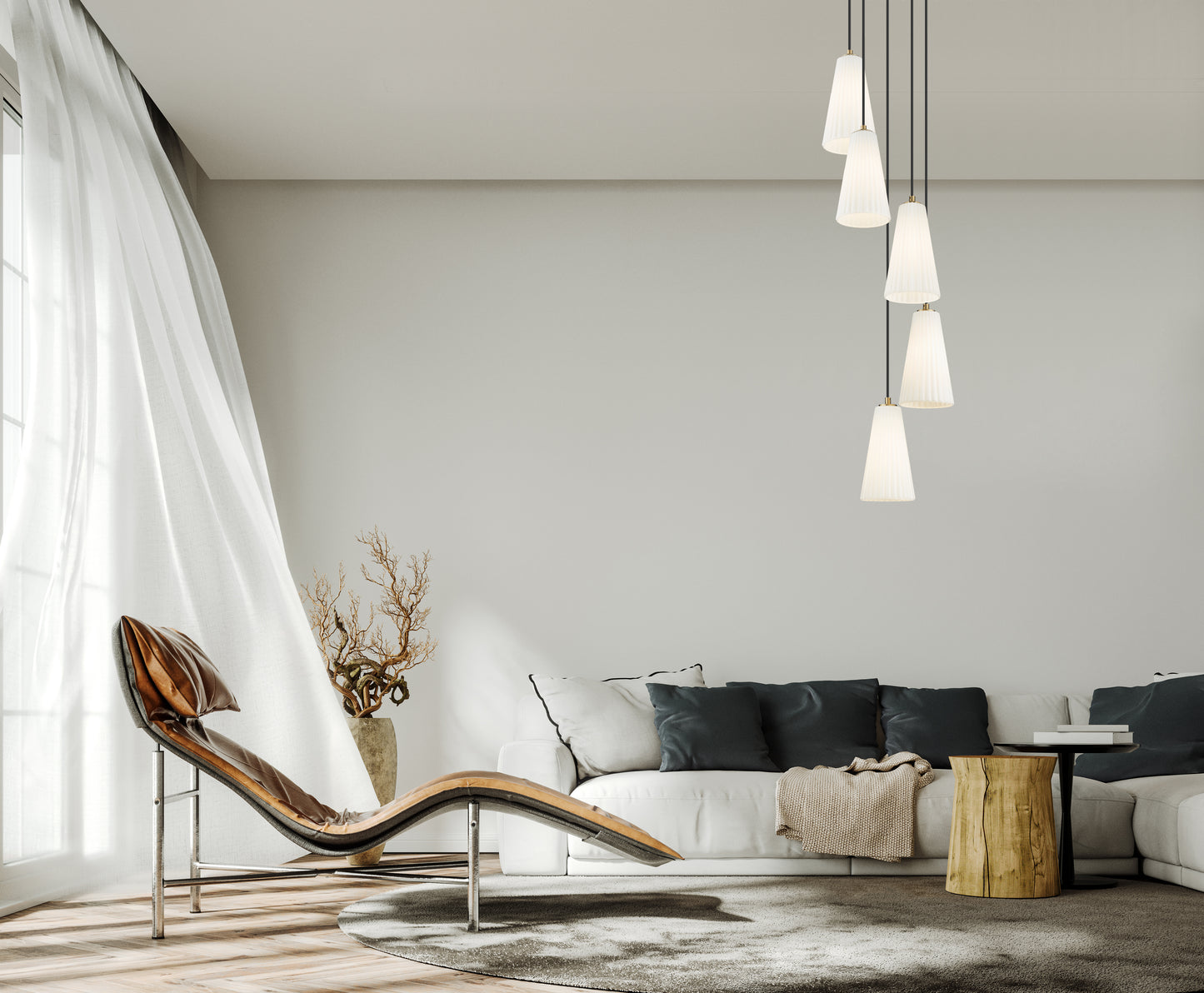 3043P6-5R-MGLD - Farrell 5 Light 12" Chandelier - Modern Gold
