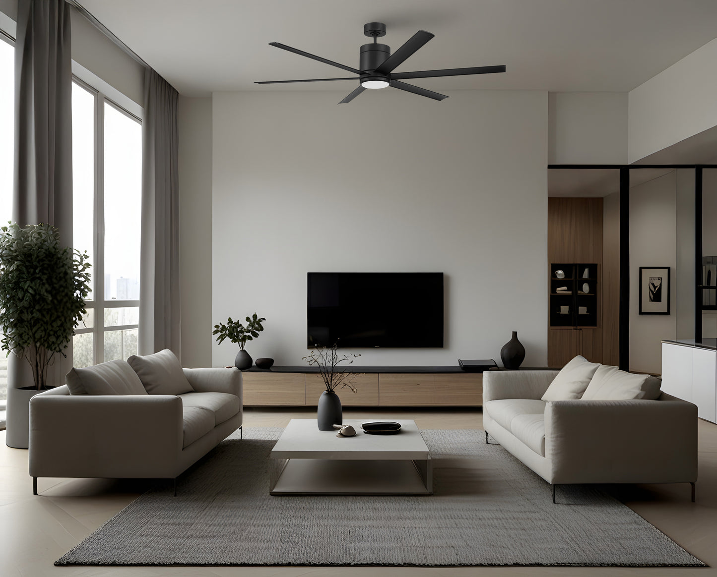 TTE65FB6 - Tate 65" 6 Blade Indoor Outdoor Ceiling Fan with Light Kit - Flat Black