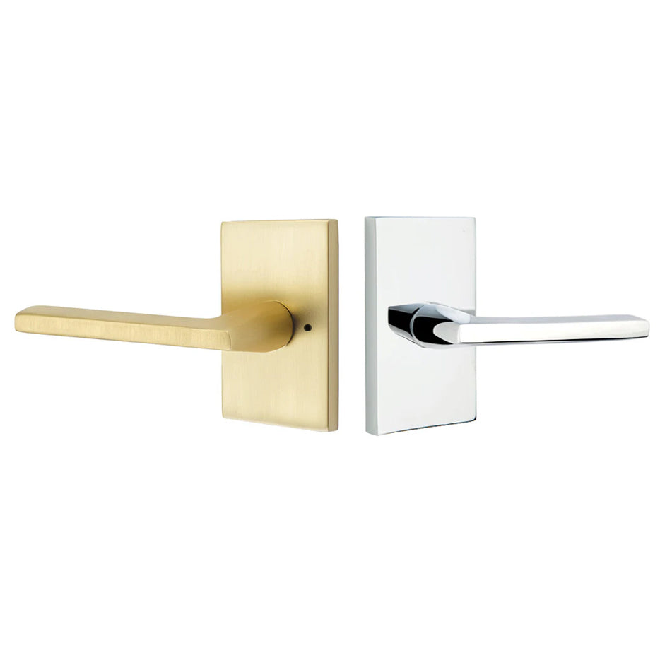 Helios Privacy Lever with Rectangular Rosette Satin Brass x Chrome - Left Hand