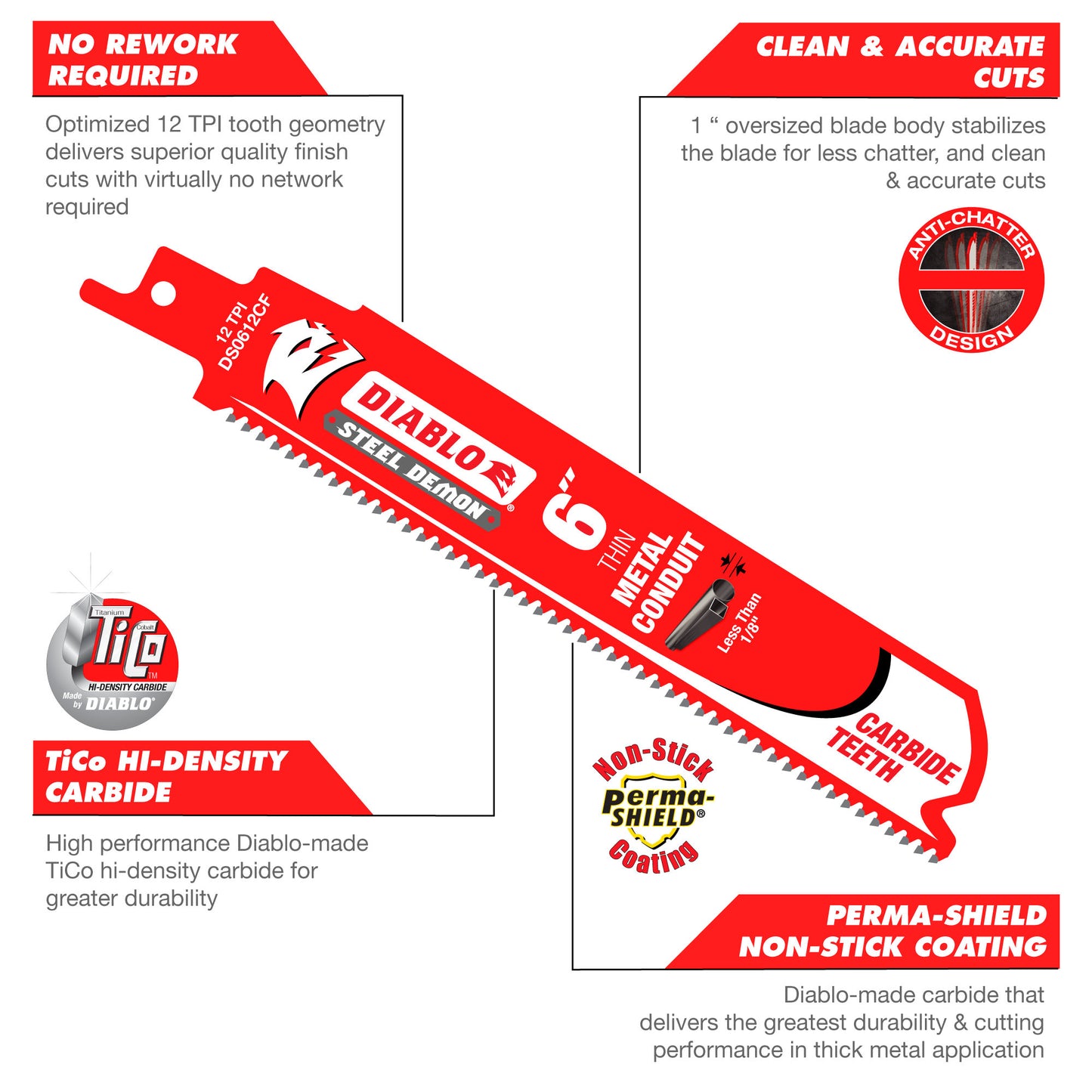 DS0612CF3 - 6" Steel Demon Carbide Blades for Thin Metal Conduit Cutting (3-Pack)