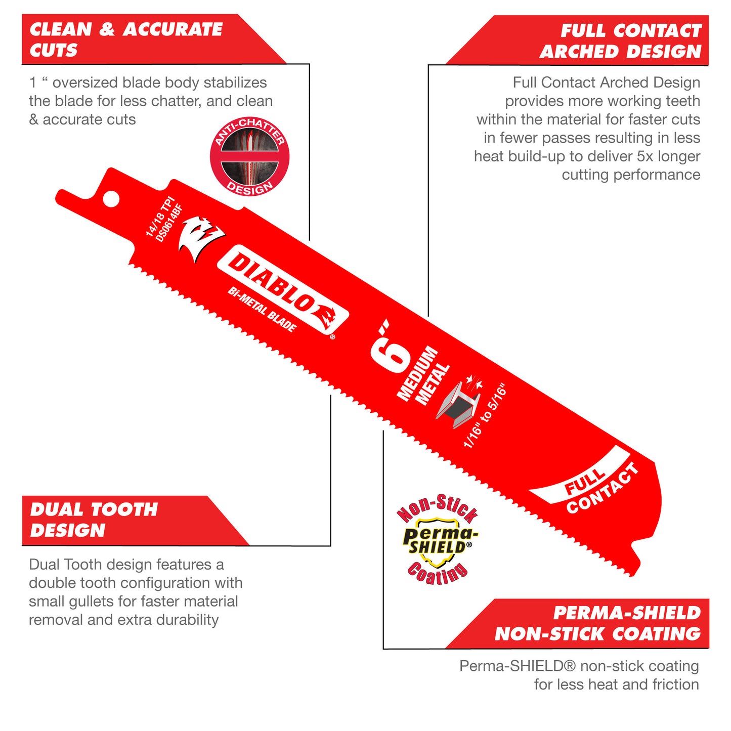 6" Bi-Metal Recip Blade for Medium Metal Cutting (3/32" to 5/16")