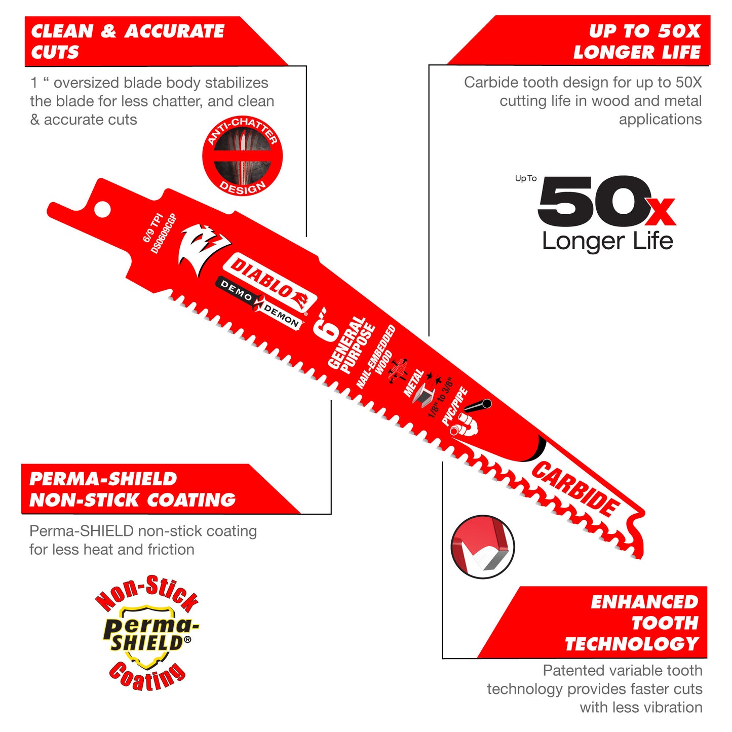 DS1209CGP3 - 12" Demo Demon Carbide General Purpose Recip (3-Pack)