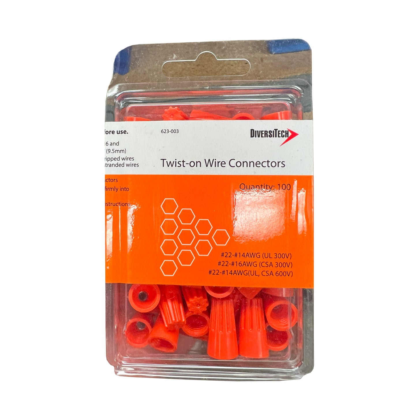 623-003 - Orange Screw-On Wire Nuts - 22 to 14 AWG - 100 Pack