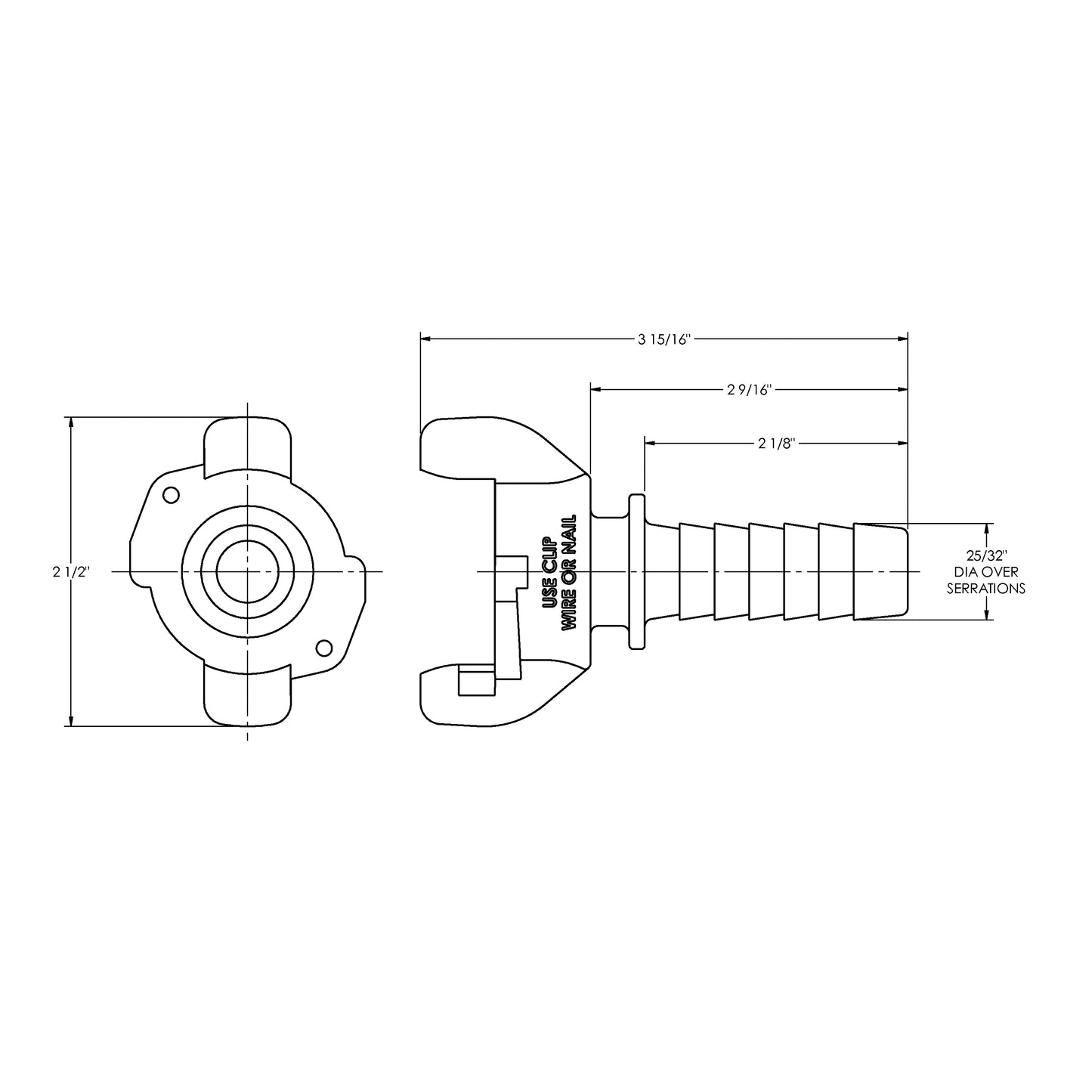 AM6 - 3/4" Iron 2-Lug Hose End Pneumatic Fitting