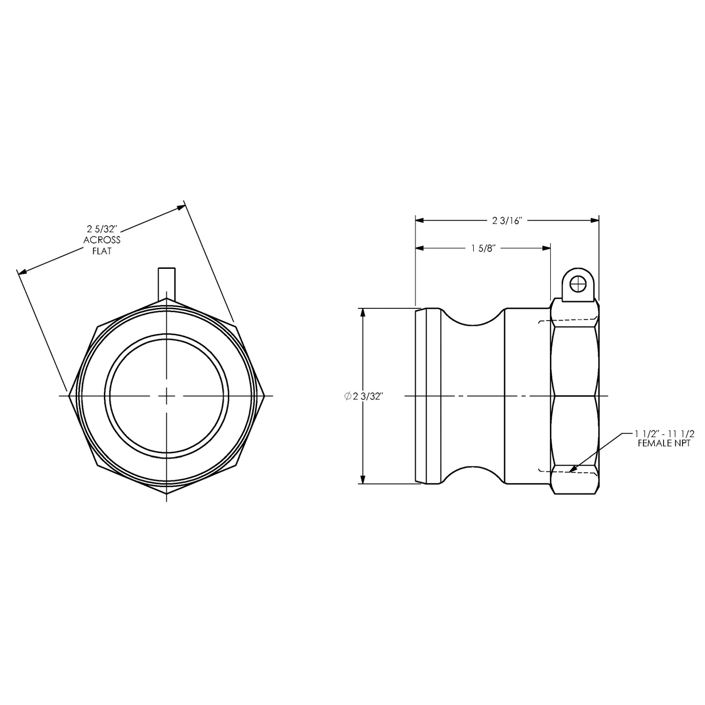 G150-A-AL - 1-1/2" Aluminum Cam & Groove Global Type A Adapter x Female NPT