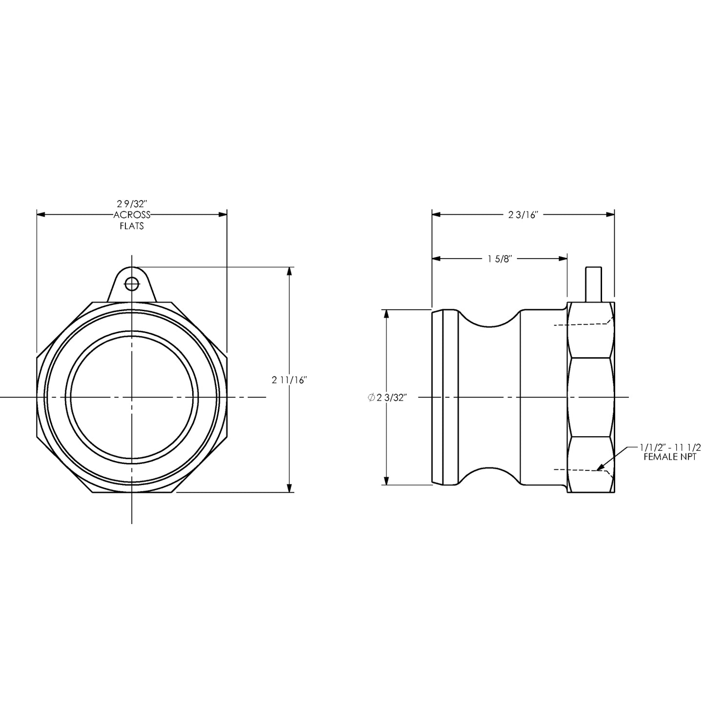 G150-A-SS - 1-1/2" Stainless Steel Cam & Groove Adapter x Female NPT