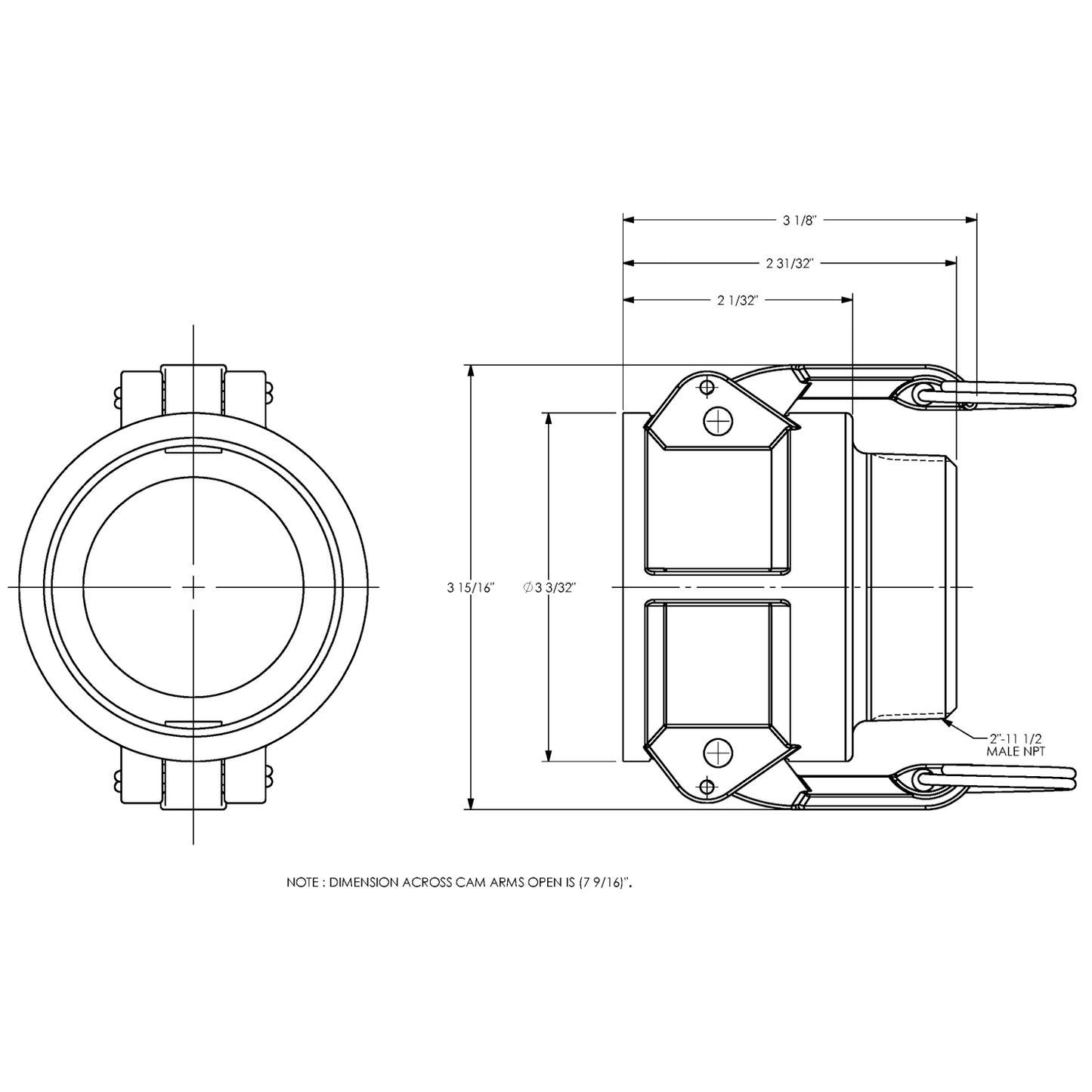 G200-B-AL - 2" Aluminum Cam & Groove Global Type B Coupler x Male NPT