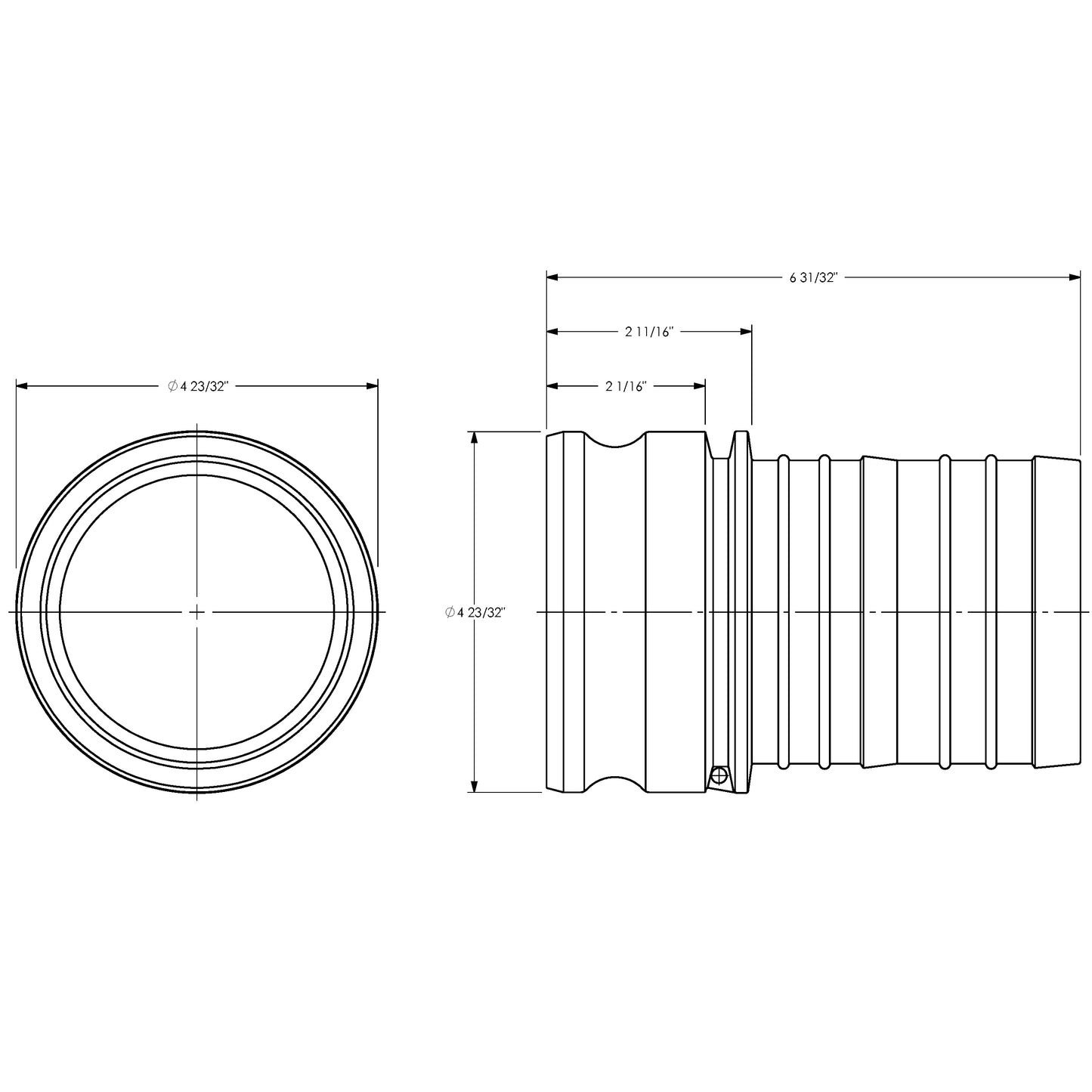 G400-E-AL - 4" Aluminum Cam & Groove Global Type E Adapter x Hose Shank