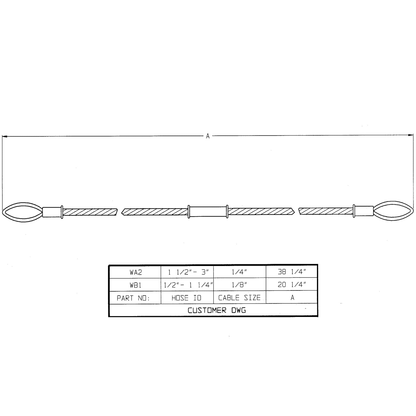 WB1 - 1/8" Hose to Hose Service Steel King Safety Cable