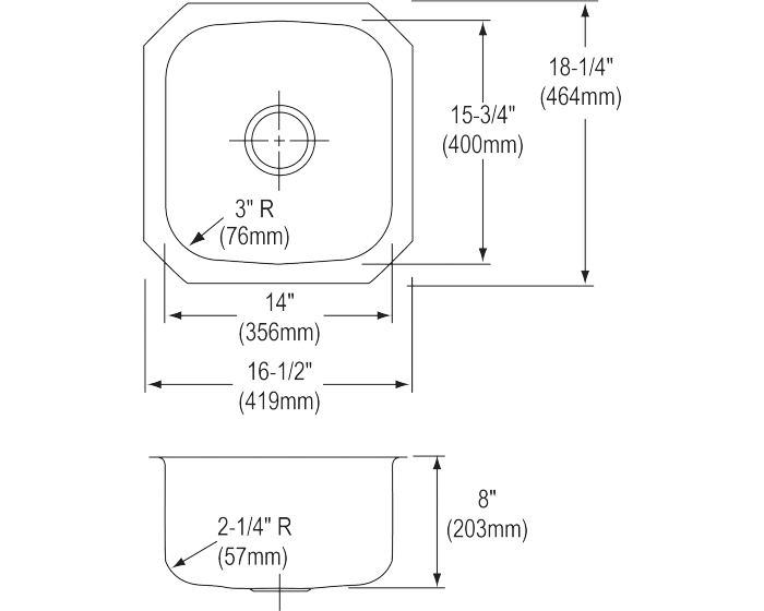 Elkay DXUH1618 - Dayton Stainless Steel 16-1/2" x 18-1/4" x 8", Single Bowl Undermount Bar Sink