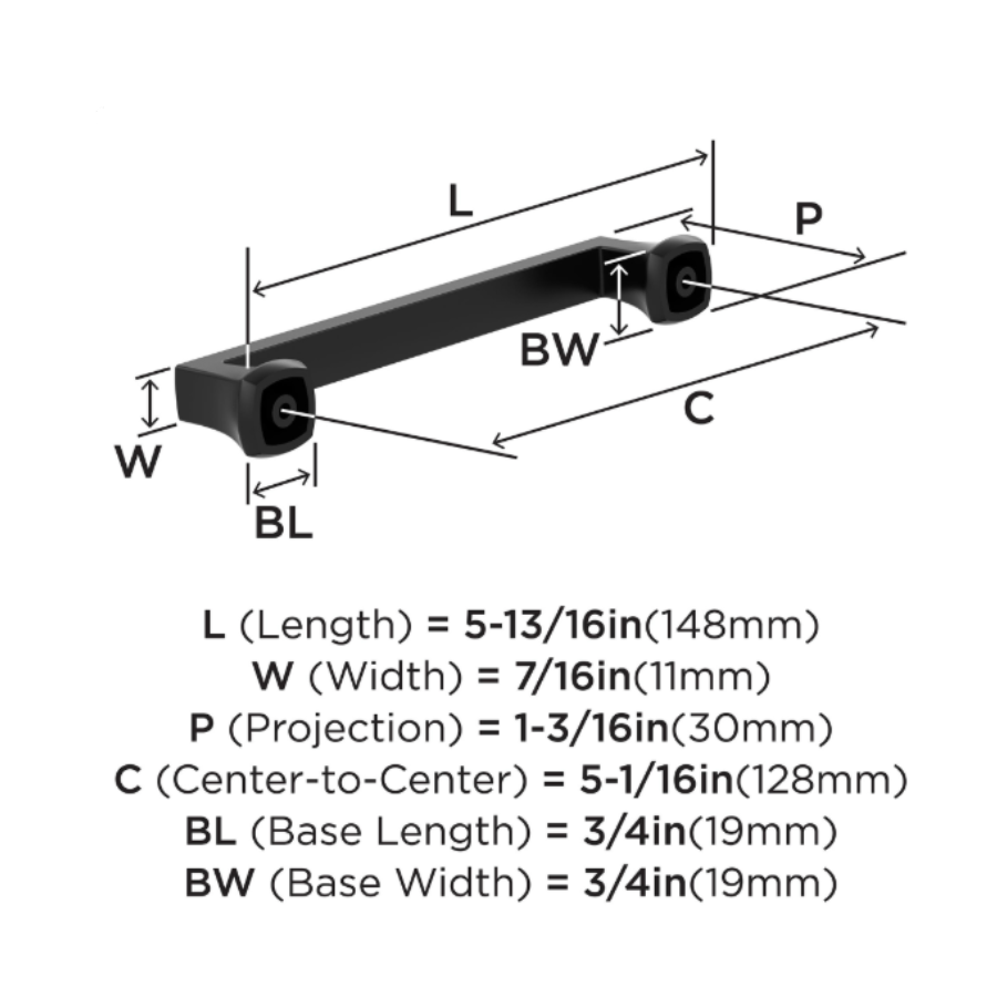 BP37062MB - 5 1/16" Centers Cabinet Pull - Matte Black