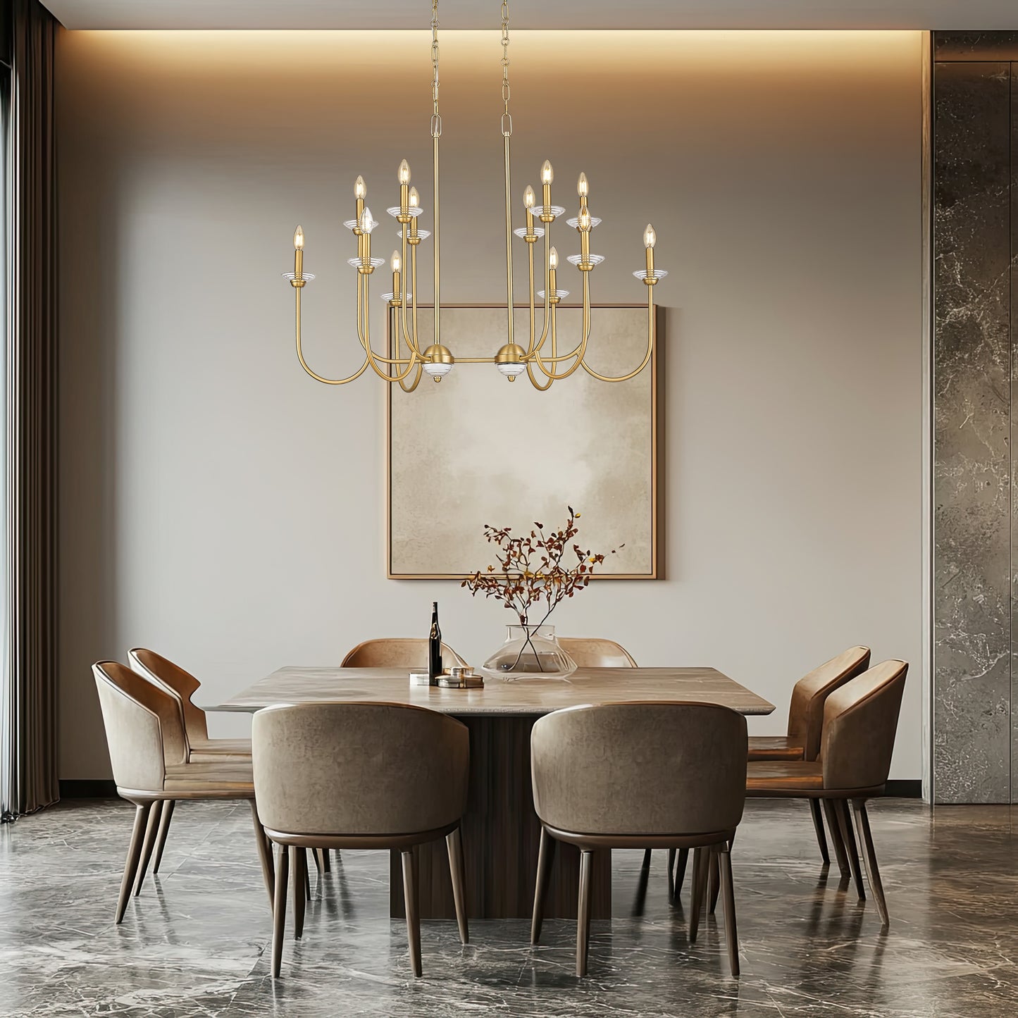 352-42L-MGLD - Allistair 12 Light Linear 42" Chandelier - Modern Gold