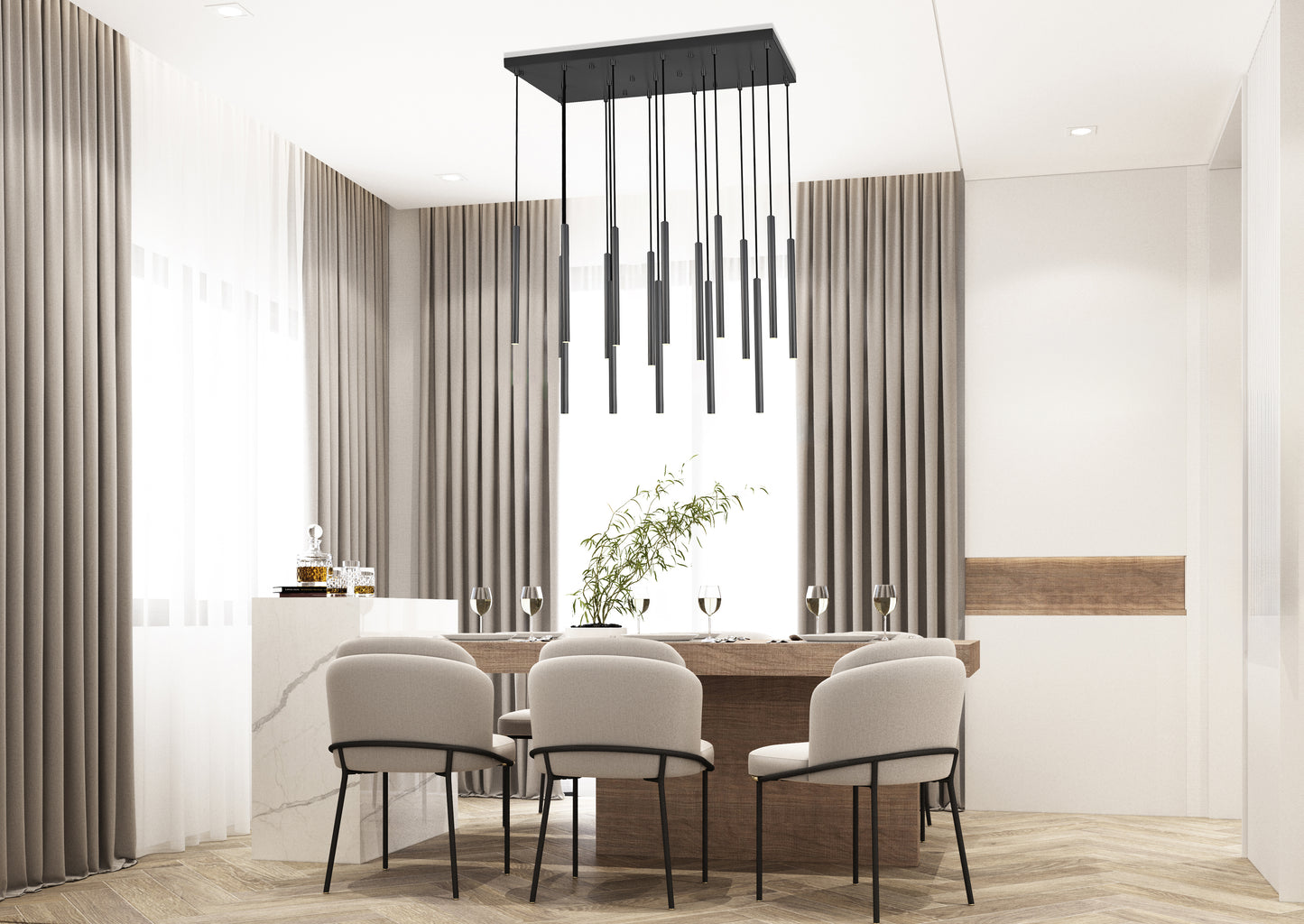 919MP24-17L-MB-LED - Forest 17 Light Linear 42" Chandelier - Matte Black