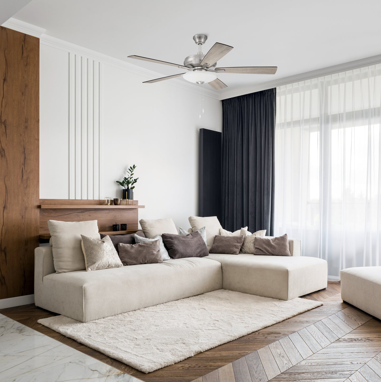 ECF111BNK5-DWWLN - Eos 3 Light Bowl 52" 5 Blade Ceiling Fan with Light Kit - Brushed Nickel