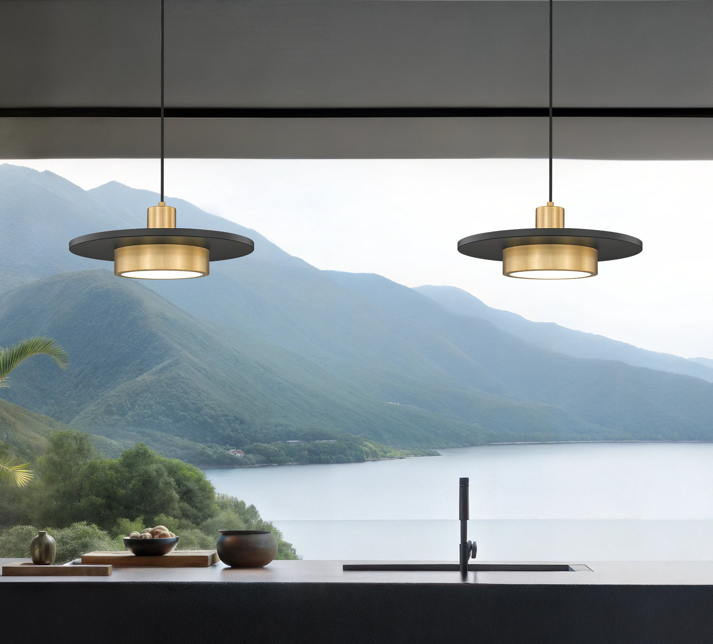 829P16-MB-MGLD-LED - Ludo 1 Light 16" Pendant - Matte Black / Modern Gold