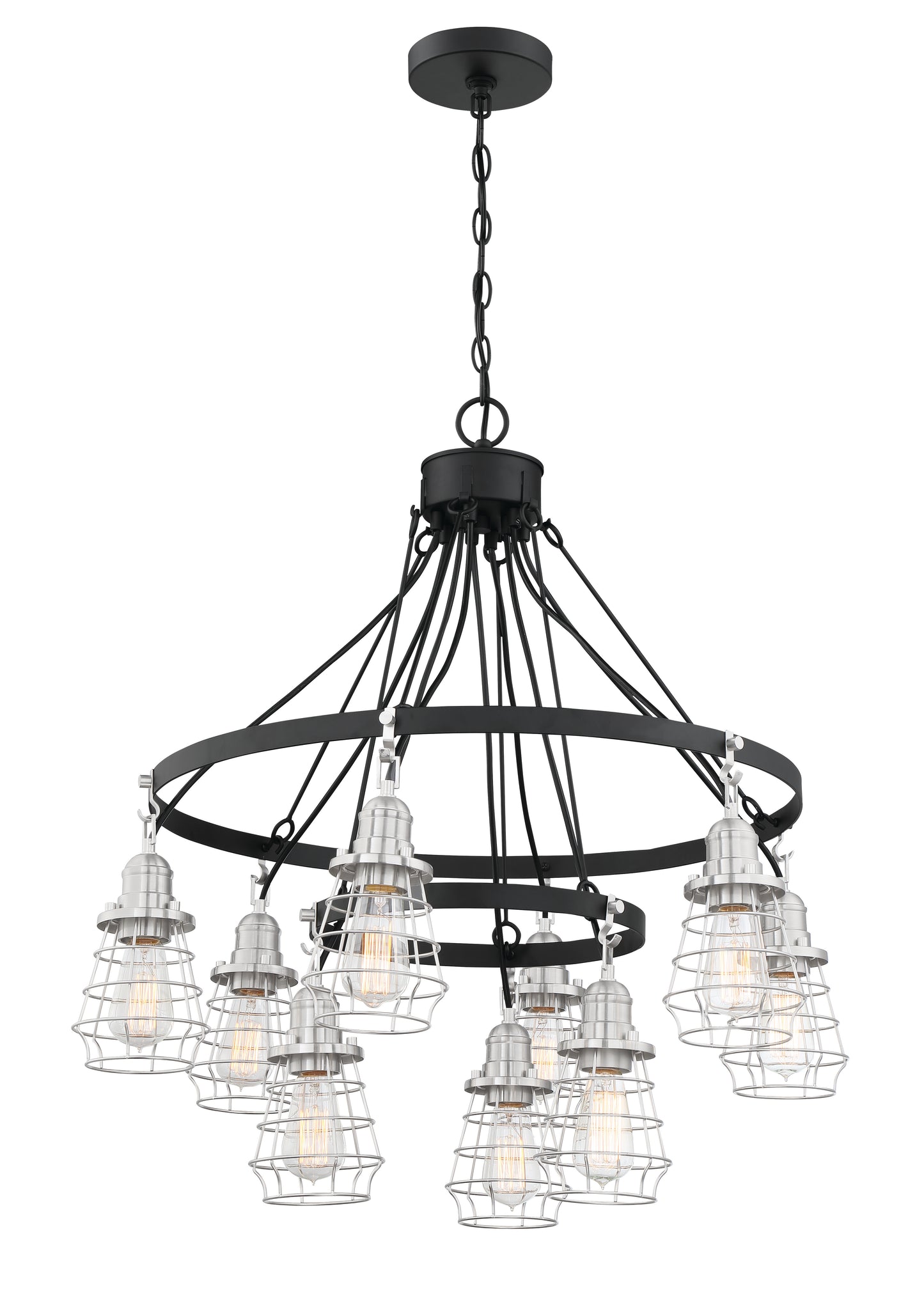 50629-FBBNK - Thatcher 9 Light 30" Wide Chandelier - Flat Black / Brushed Polished Nickel