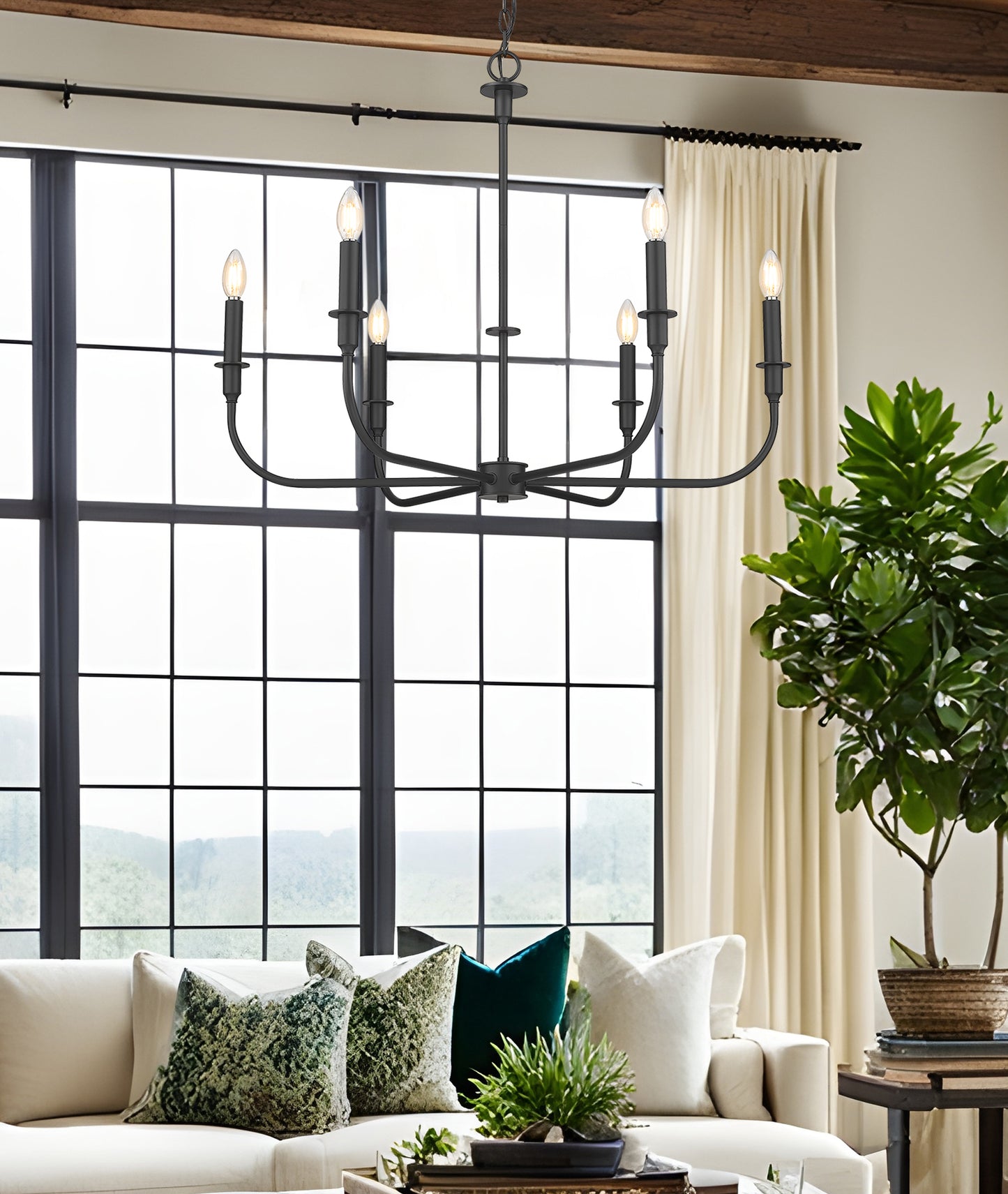 3049-32MB - Tova 6 Light 36" Chandelier - Matte Black