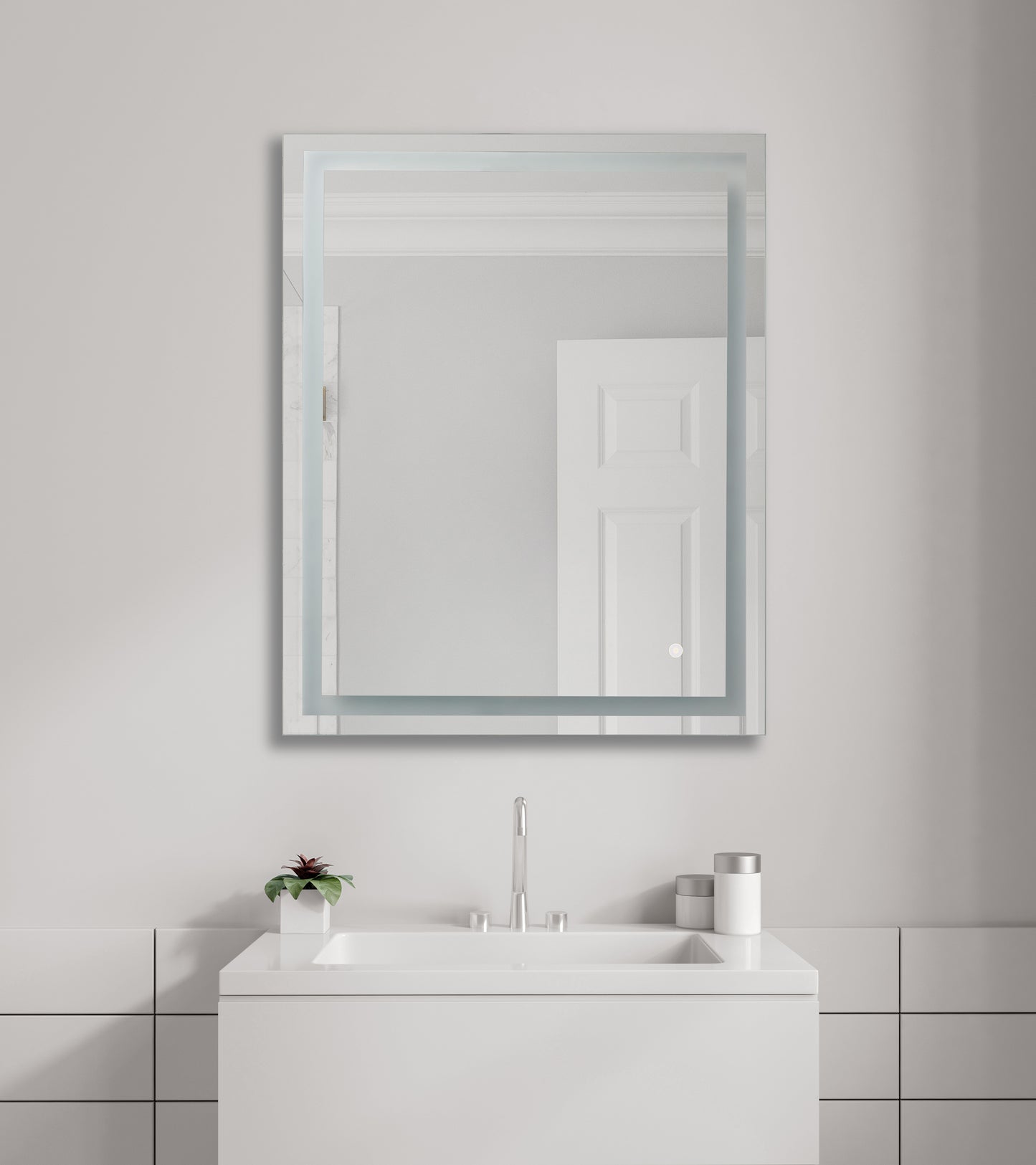 MIR106-W - Frameless,LED Mirror 1 Light 24" Wide Illuminated Mirror - White