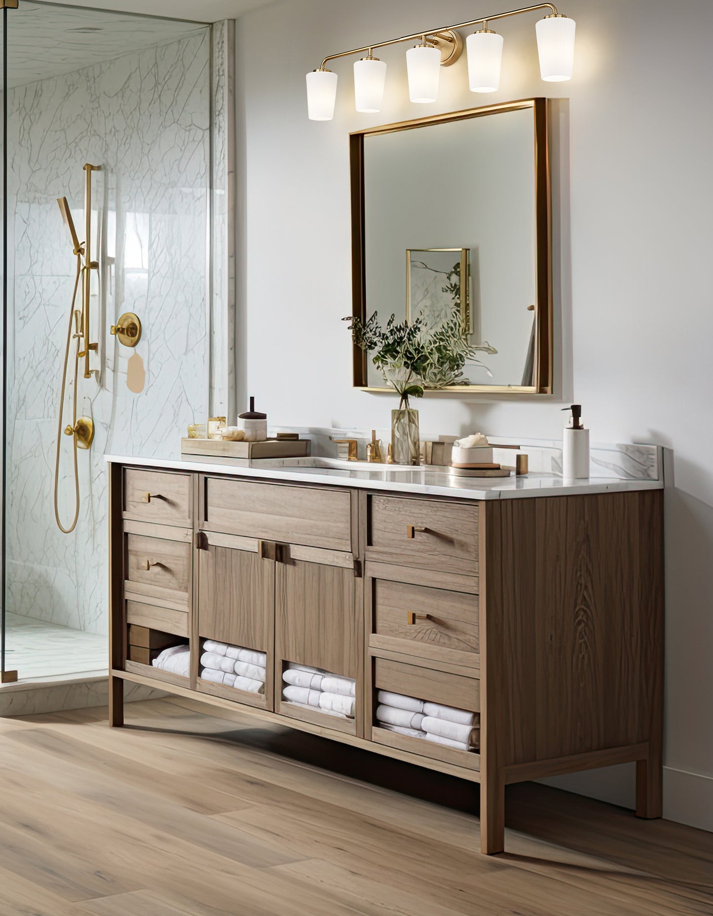 7005-5V-MGLD - Montford 5 Light 40" Vanity - Modern Gold