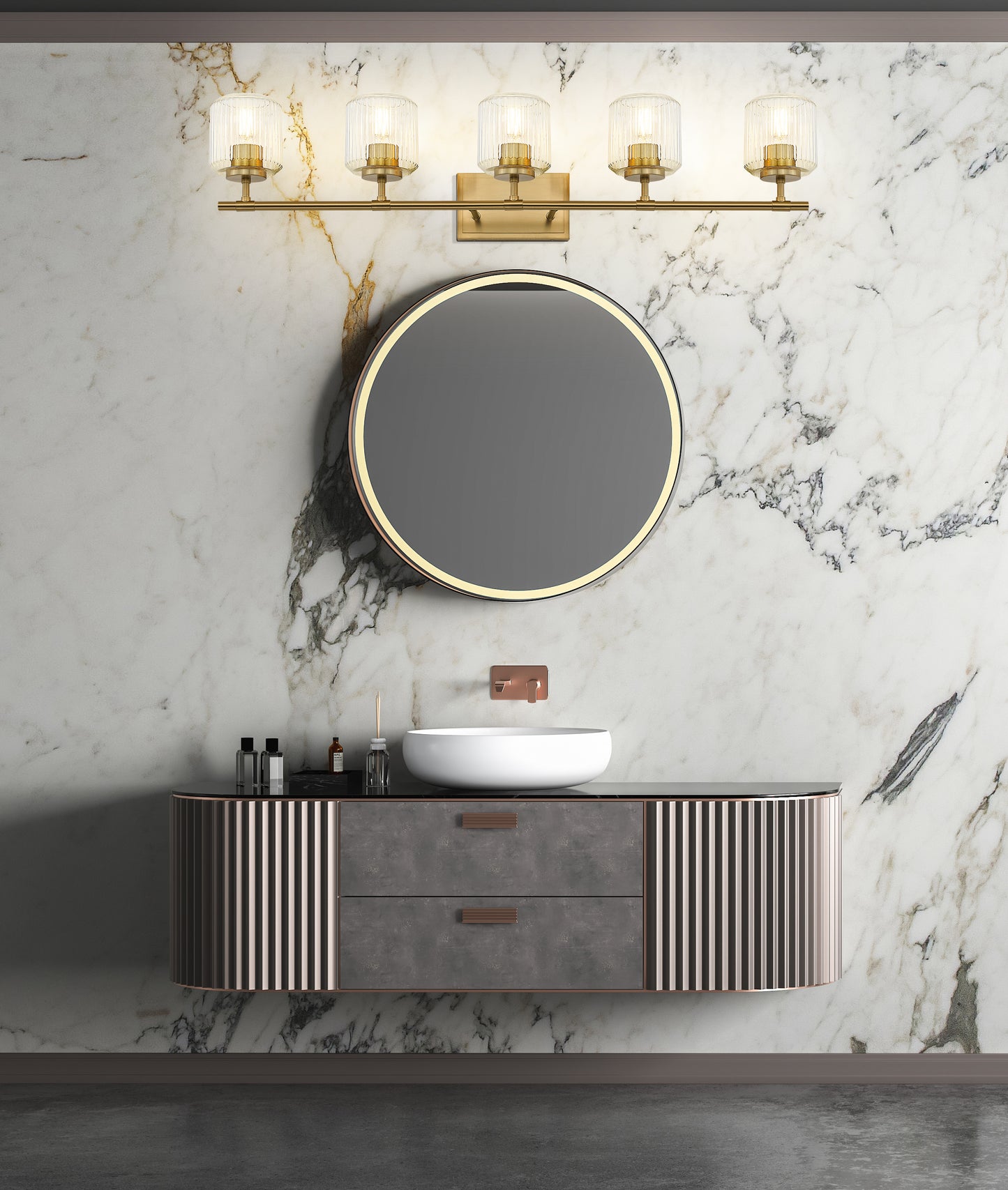 7515-5V-MGLD - Landon 5 Light 42" Vanity - Modern Gold