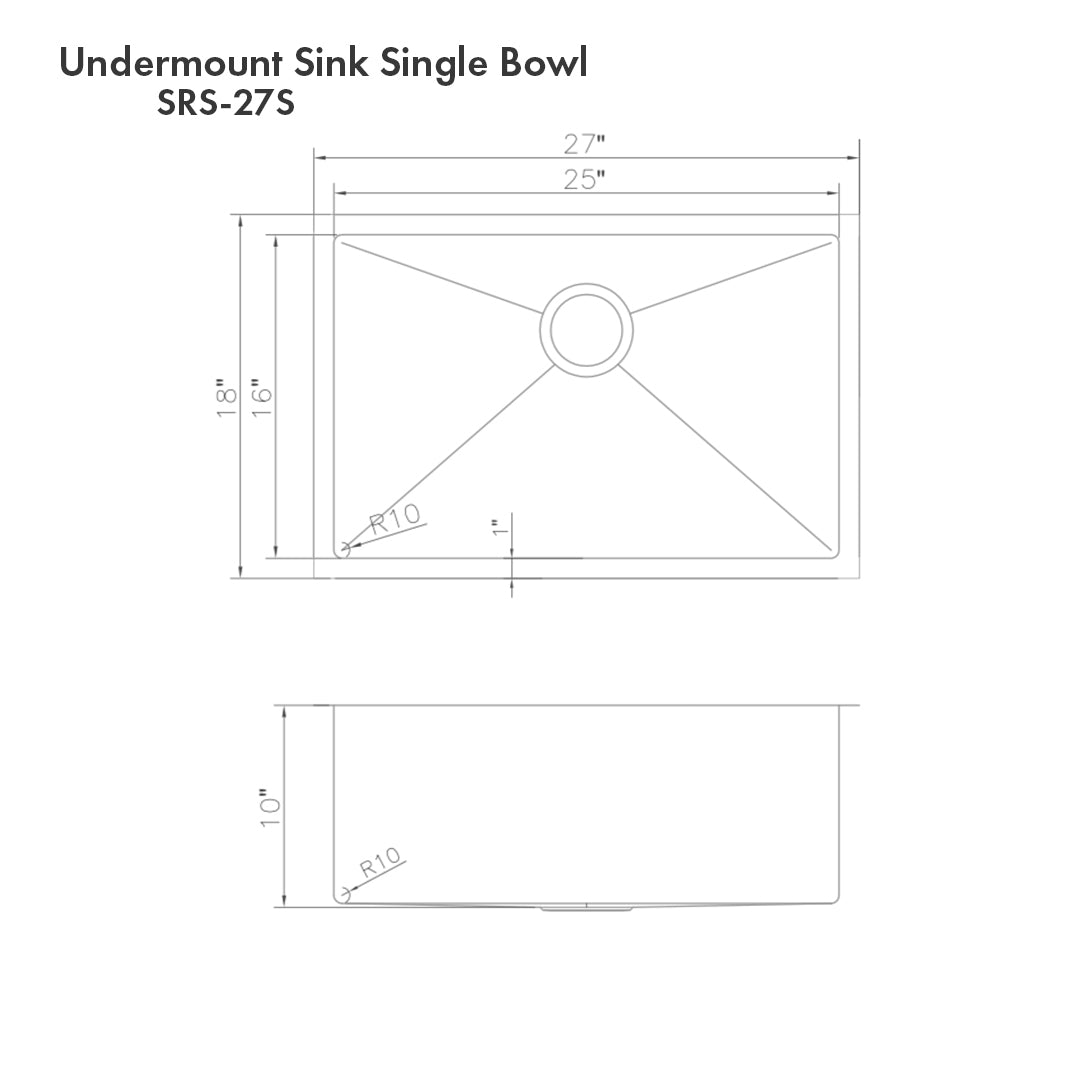 SRS-27S - 27" Meribel Undermount Single Bowl Satin Stainless Steel Kitchen Sink with Bottom Grid