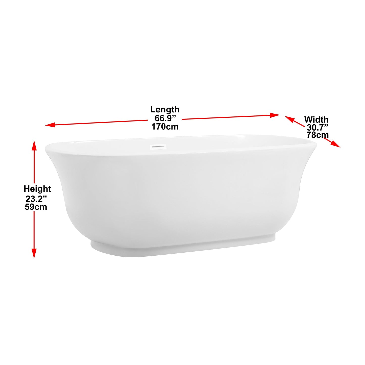 Coralie 67" Soaking Bathtub in Glossy White with Trim