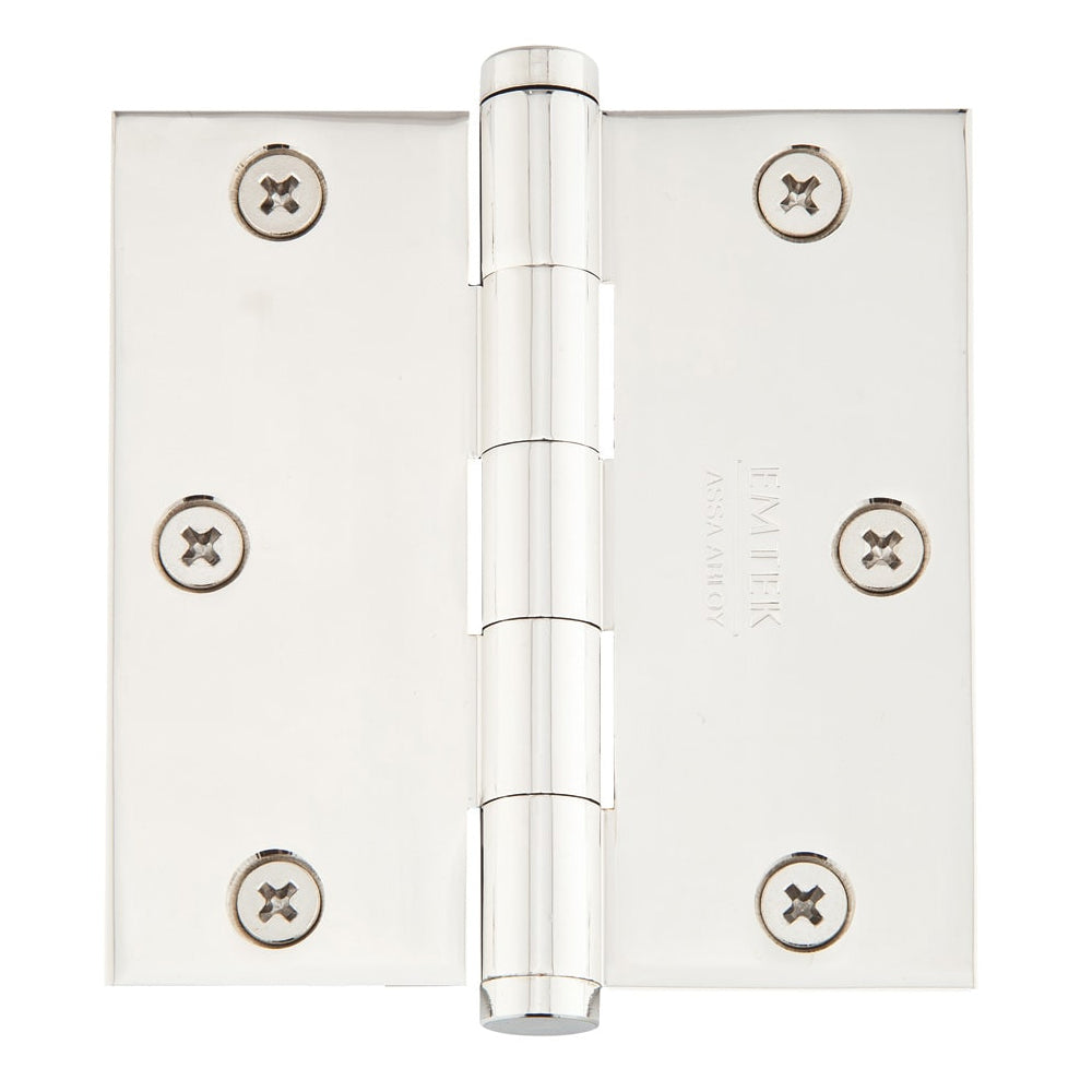 96113US14 - 3-1/2" x 3-1/2" Square Solid Brass Hinge - Polished Nickel - 2-Pack