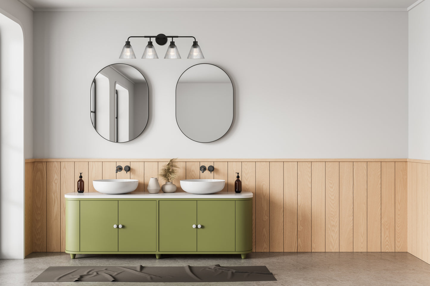 61104-FB - Pleated 4 Light 34" Wide Vanity Light - Flat Black